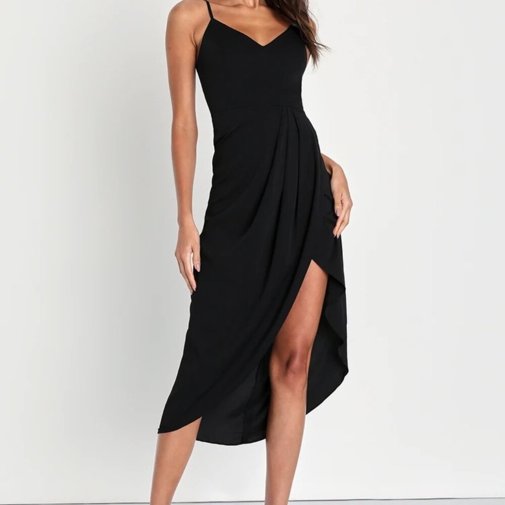 Lulus Black Reinette Midi Dress